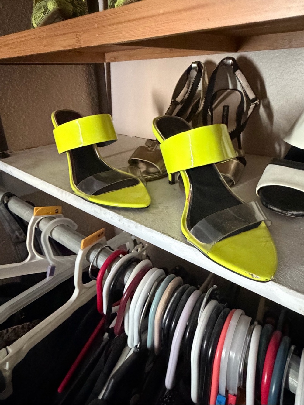 Neon Yellow Clear Strap High Heel Slide